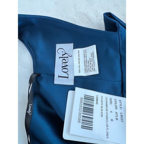 New Lovely Size 4 High Neck Backless Maxi Dress w/Slim Belt Atlantic Blue *Stain - Picture 3 of 16